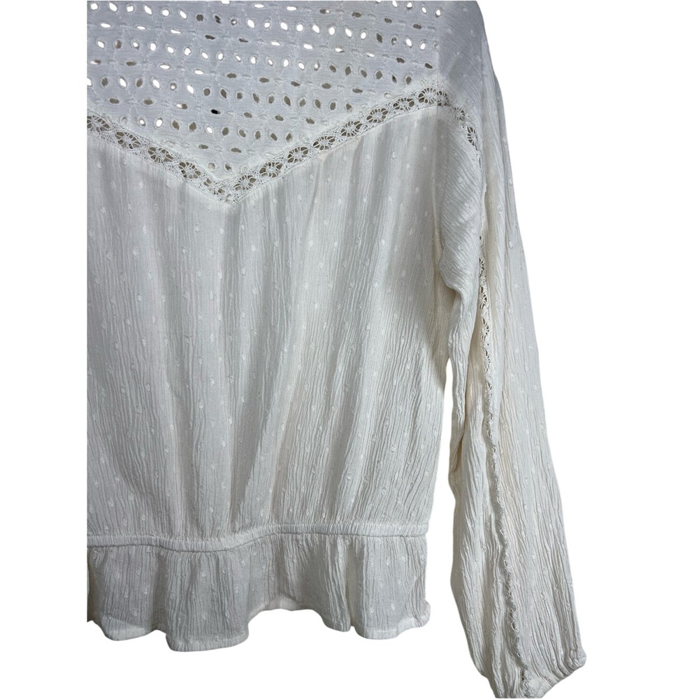 American Eagle Cream Eyelet Ruffle Boho Peplum Blouse Size Medium - Picture 7 of 10